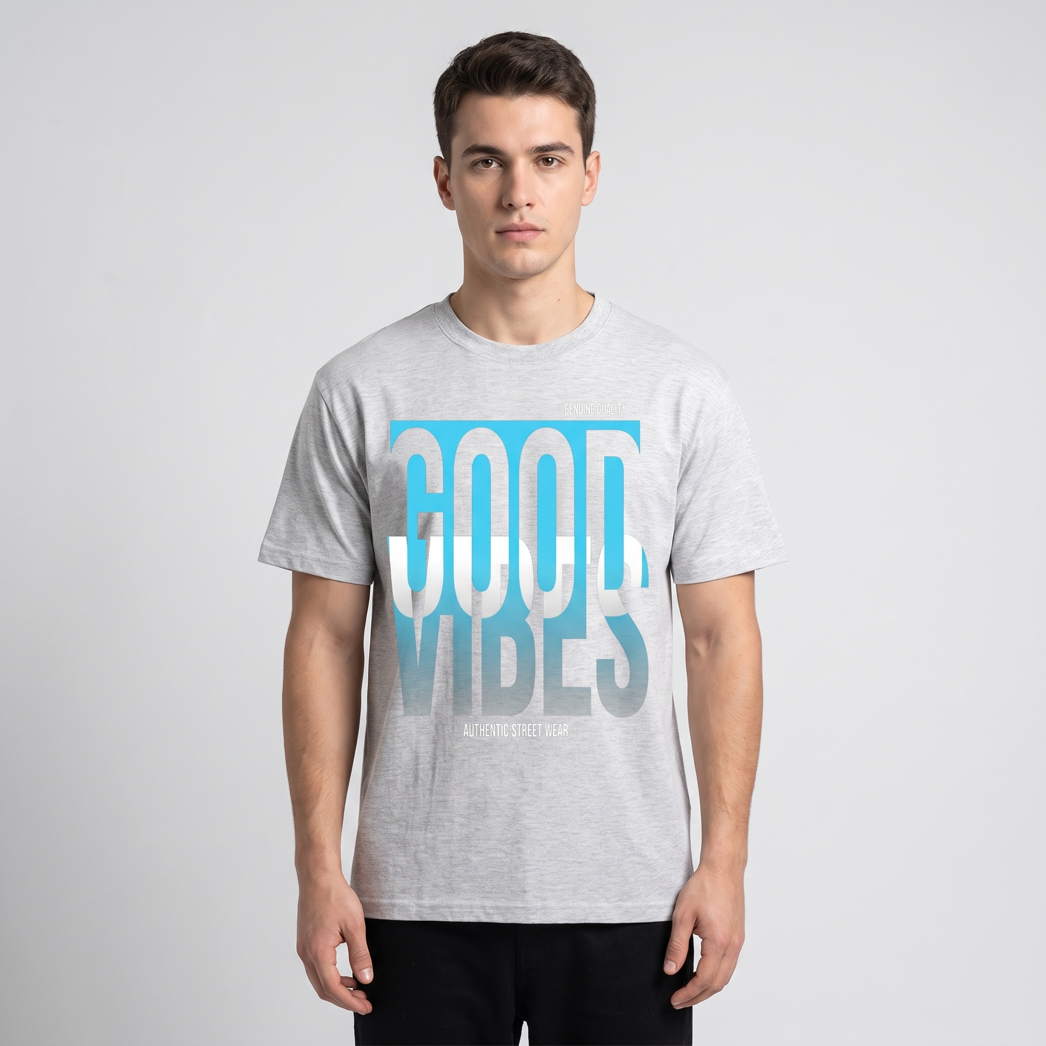 Model wearing the JUKE Essential Cotton T-Shirt, studio shot
