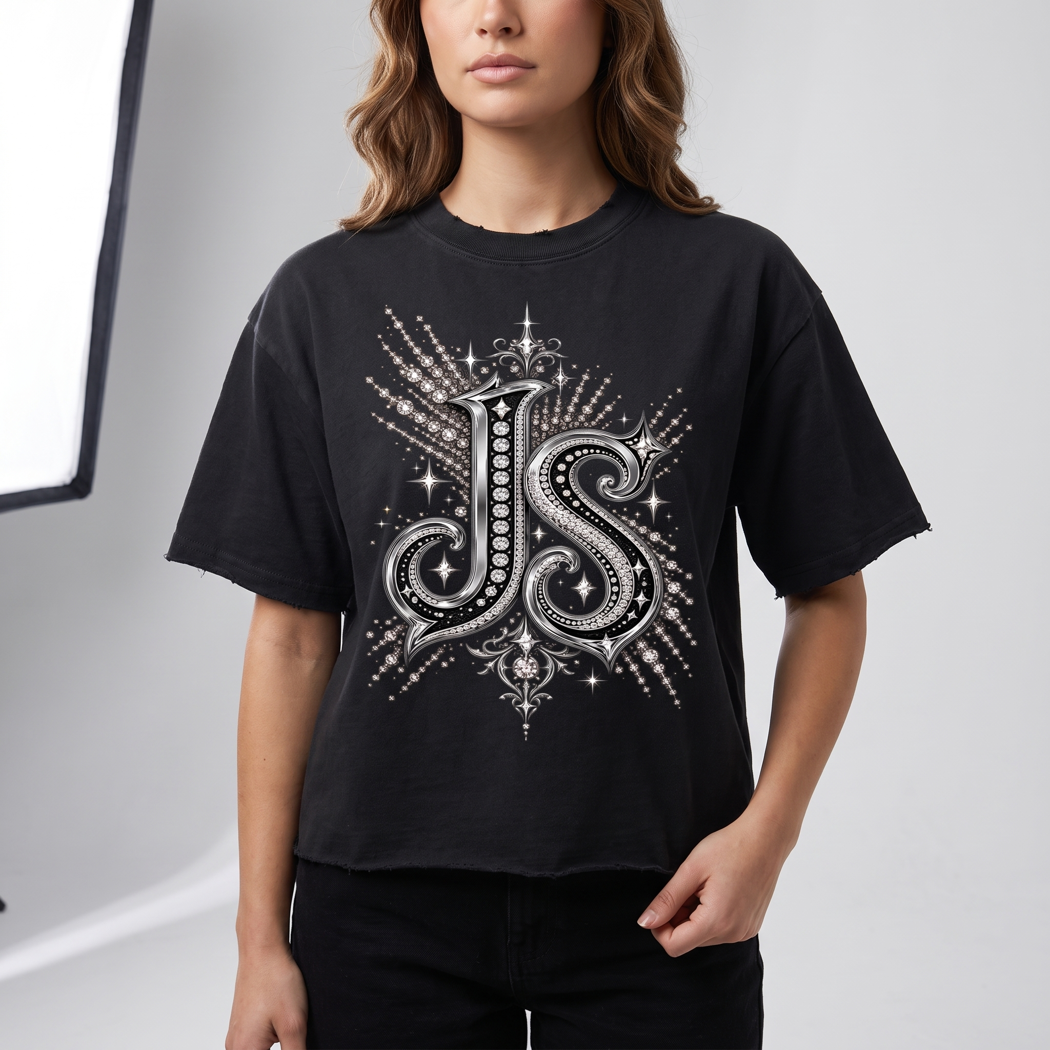 Model wearing the JUKE Sun Fade Raw Edge T-Shirt, studio shot